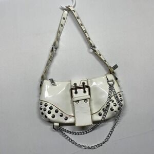 Y2k‎ Faux Leather Studded Chain Buckle White Shoulder Bag